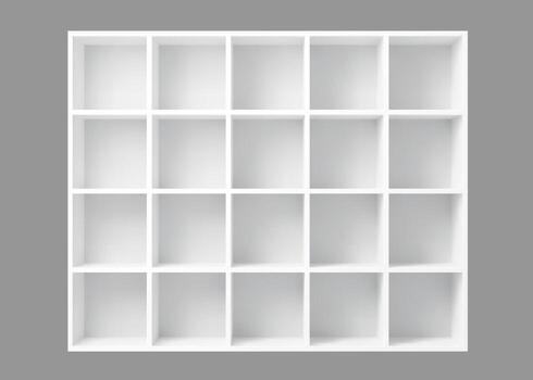 White empty bookshelf realistic 3d mockup vector